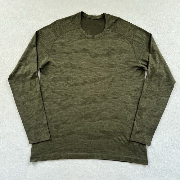 Lululemon Men Dark Olive Armory Camo Print Metal Vent Tech Long Sleeve Shirt XL - Picture 1 of 8